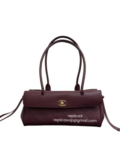 Chanel Small Urban Essential East West Shopping Tote Bag Burgundy Caviar Leather