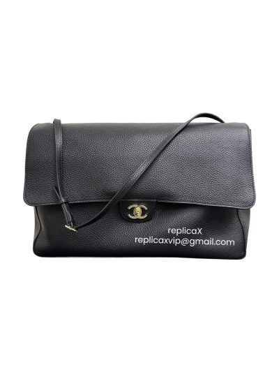 Chanel Grained Calfskin Souplissimo Maxi Largr Flap Shoulder Bag Black-1