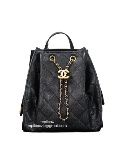 Chanel Vip Medium 25 Backpack Bag Black Grained Calfskin Leather A2550