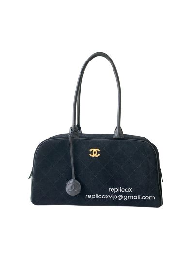 Chanel Suede Calfskin Leather Large Perfect Bowling Bag Black AS6211