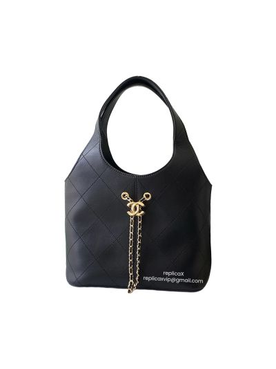 Chanel Large Shopping Tote Bag Black Calfskin Leather AS6108