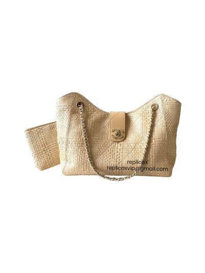 Chanel Beige Braided Raffia Shopping Bag AS6090