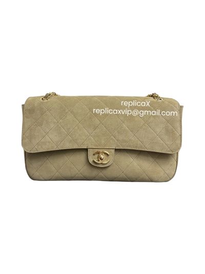 Chanel Suede Calfskin Souplissimo Large Flap Shoulder Bag Beige