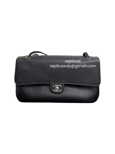 Chanel Grained Calfskin Souplissimo Large Flap Shoulder Bag Black 