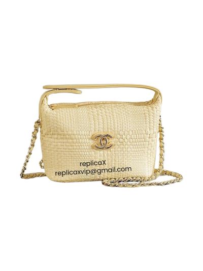 Chanel Mini Classic Clutch Chain Shoulder Bag Beige Braided Raffia AP4747