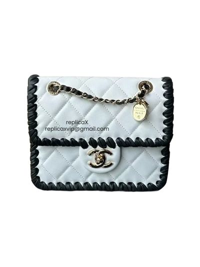 Chanel Lambskin Calfskin Braided Mini My Own Frame Flap Shoulder Bag White Black AS2495