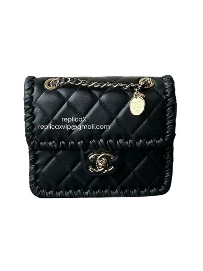Chanel Lambskin Calfskin Braided Mini My Own Frame Flap Shoulder Bag Black AS2495