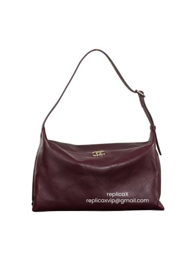 Chanel Vip Maxi Large Hobo Shoulder Bag Burgundy Shiny Lambskin Leather A2624