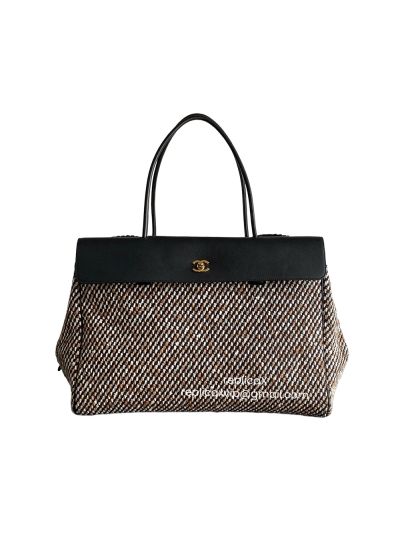 Chanel XXL Large Urban Essential Shopping Tote Bag Black Calfskin and Multi Tweed AS6289