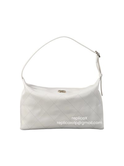 Chanel Vip Maxi Large Hobo Shoulder Bag White Shiny Lambskin Leather A2624