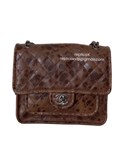 Chanel Whipstitch Paris Edinburgh Square Flap Shoulder Bag Brown Quilted Aged Calfskin A225