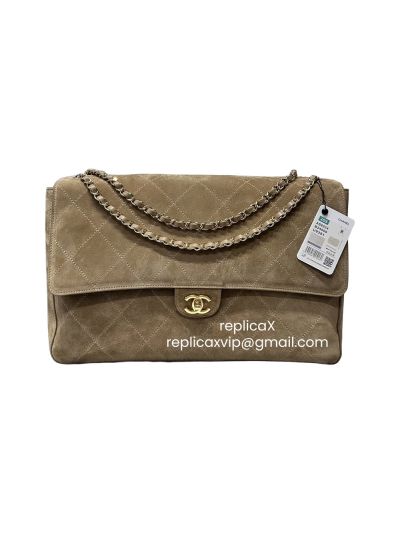 Chanel Souplissimo Maxi Large Flap Shoulder Bag Dark Beige Suede Calfskin Leather AS6233