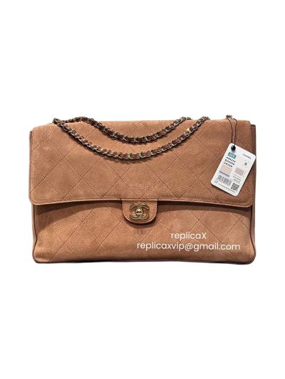 Chanel Souplissimo Maxi Large Flap Shoulder Bag Brown Suede Calfskin Leather AS6233