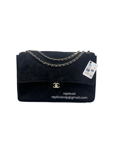 Chanel Souplissimo Maxi Large Flap Shoulder Bag Black Suede Calfskin Leather AS6233