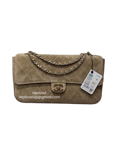 Chanel Souplissimo Large Flap Shoulder Bag Dark Beige Suede Calfskin Leather AS6231