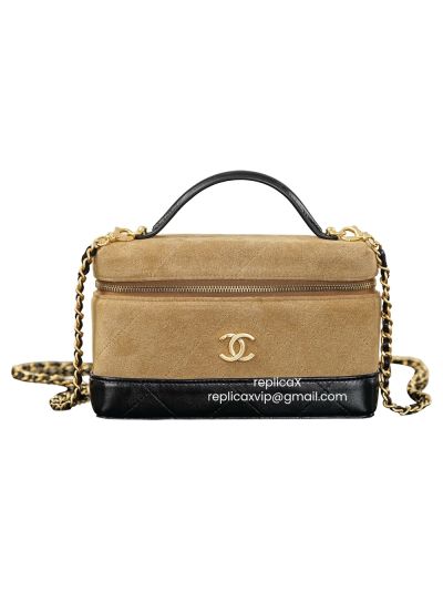 Chanel Vip Chain Vanity Case with Top Handle Shoulder Crossbody Bag Beige Suede Calfskin Leather A2616