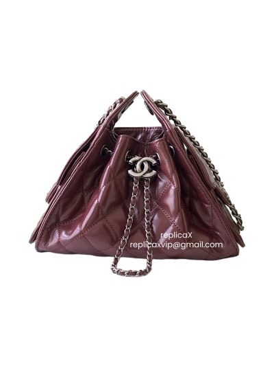 Chanel 25 Mini Hobo Shoulder Bag Red Shiny Crumpled Calfskin Leather AS5631