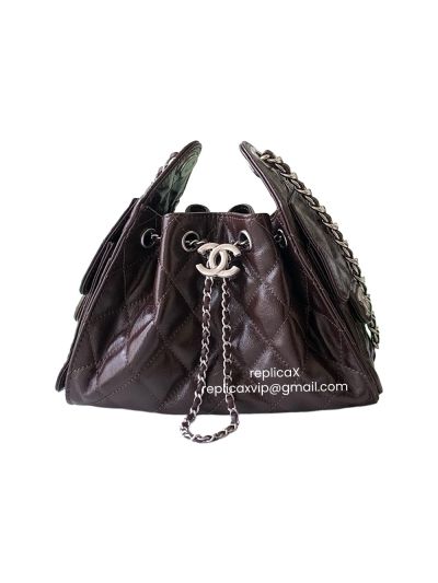 Chanel 25 Mini Hobo Shoulder Bag Burgundy Shiny Crumpled Calfskin Leather AS5631