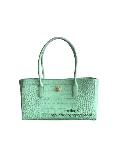 Chanel Large Shopping Tote Bag Light Green Crocodile Embossed Calfskin Leather AS6243