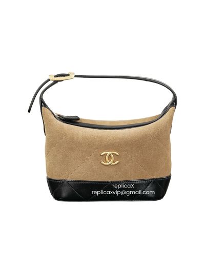 Chanel Vip Mini Coco Base Clutch Bag with Chain Brown Suede and Black Shiny Lambskin A2632