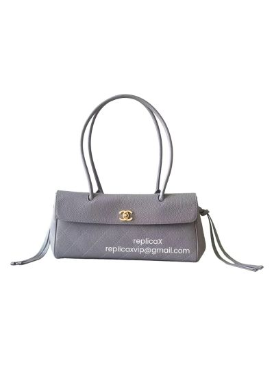 Chanel Small Urban Essential East West Shopping Tote Bag Gray Grained Calfskin Leather AS6288