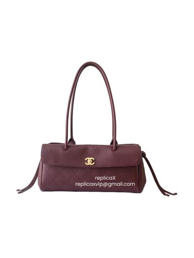 Chanel Small Urban Essential East West Shopping Tote Bag Burgundy Grained Calfskin Leather AS6288