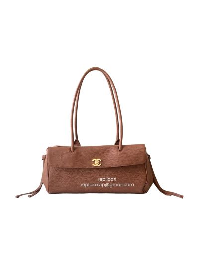 Chanel Small Urban Essential East West Shopping Tote Bag Brown Grained Calfskin Leather AS6288