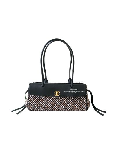 Chanel Small Urban Essential East West Shopping Tote Bag Black Calfskin and Technical Fabric AS6288