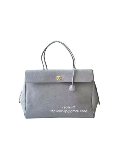 Chanel Large Shopping Tote Bag Gray Grained Calfskin Leather AS6289