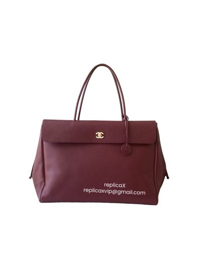 Chanel Large Shopping Tote Bag Burgundy Grained Calfskin Leather AS6289