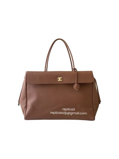 Chanel Large Shopping Tote Bag Brown Grained Calfskin Leather AS6289