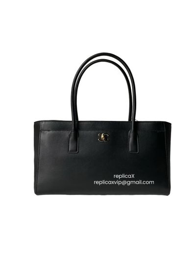 Chanel Large Shopping Tote Bag Black Smooth Calfskin Leather AS6243