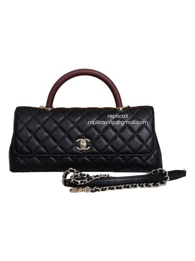 Chanel Coco East West Maxi Flap Bag with Top Handle Black Quilted Caviar Leather