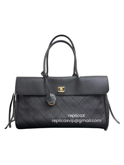 Chanel Medium Shopping Tote Bag Black Grained Calfskin Leather