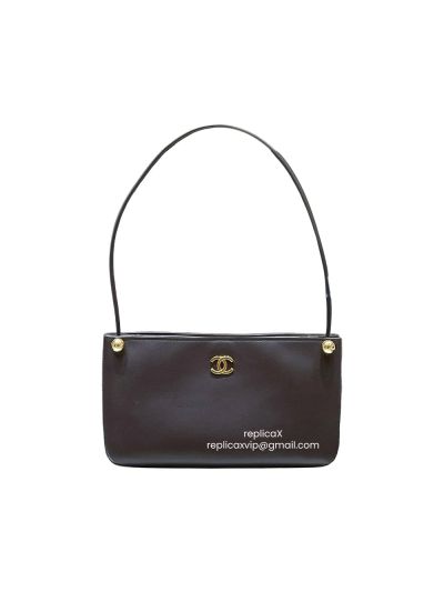 Chanel Vip Chic Studs Clutch Shoulder Bag Dark Brown Calfskin Leather AS6238
