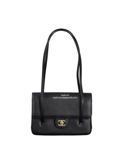 Chanel Vip Small Flap Bag Black Grained Shiny Calfskin A2607