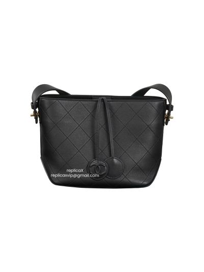 Chanel Vip Small Bucket Shoulder Bag Black Shiny Calfskin A2638
