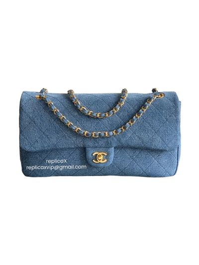 Chanel Souplissimo Large Flap Shoulder Bag Denim Blue Fabric