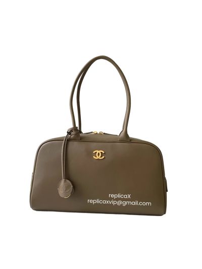 Chanel Calfskin Leather Large Perfect Bowling Bag Dark Green AS6211