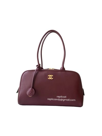 Chanel Calfskin Leather Large Perfect Bowling Bag Burgundy AS6211