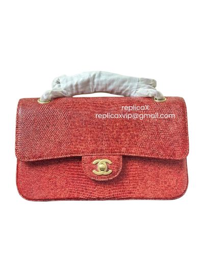 Chanel Vip Medium Flap Shoulder Bag Red Lizard Leather A1112