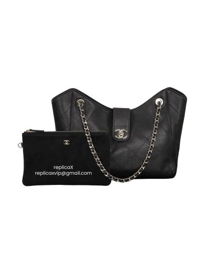 Chanel Vip Large Shopping Shoulder Bag Black Grained Calfskin Leather A2612