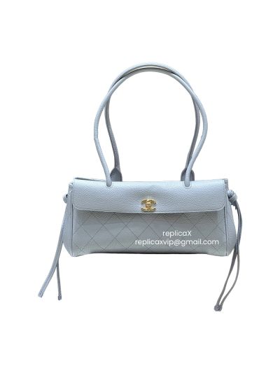 Chanel Vip Small Shopping Top Handle Shoulder Bag Gray Grained Calfskin Leather AS6288