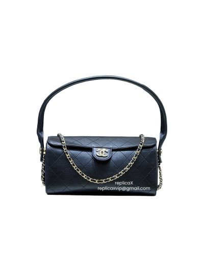 Chanel Vip Clutch with Chain Shoulder Bag Black Lambskin Leather AP5294