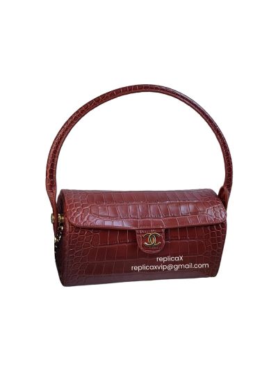 Chanel CC Top Handle Clutch Bag with Chain Red Crocodile Embossed Calfskin Leather AP5294