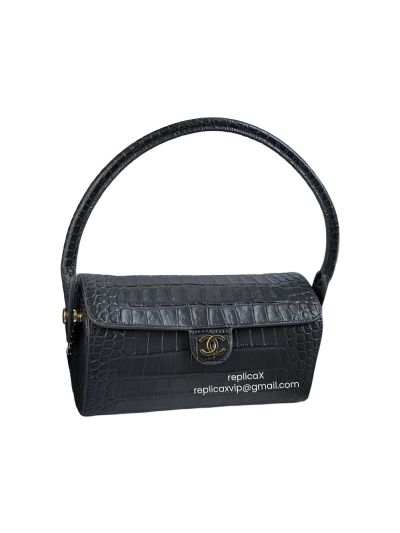 Chanel CC Top Handle Clutch Bag with Chain Gray Crocodile Embossed Calfskin Leather AP5294