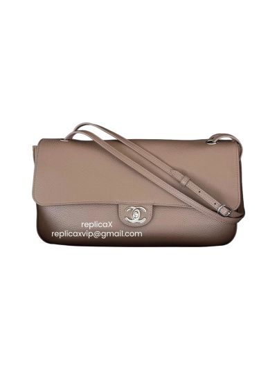 Chanel Maxi Flap Shoulder Bag Light Brown Grained Calfskin A4006
