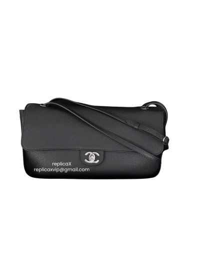 Chanel Maxi Flap Shoulder Bag Black Grained Calfskin A4006