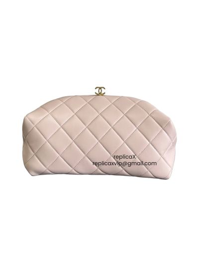 Chanel Large Quilted Clutch with Chain Shoulder Bag Light Pink Lambskin Leather 