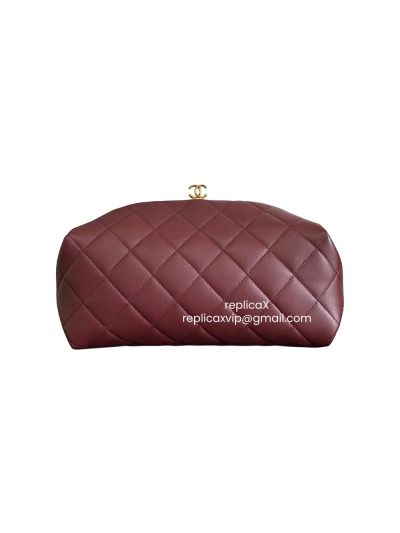 Chanel Large Quilted Clutch with Chain Shoulder Bag Burgundy Lambskin Leather